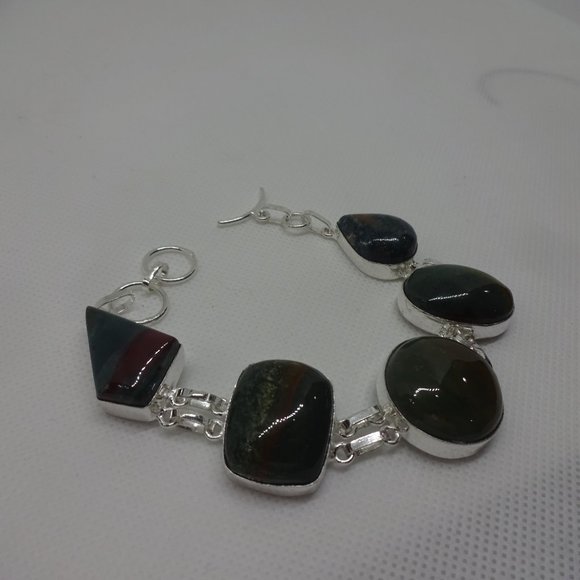 Natural "BLOOD STONE AGATE" Handmade Sterling Bracelet 7"  #556 - Picture 3 of 3
